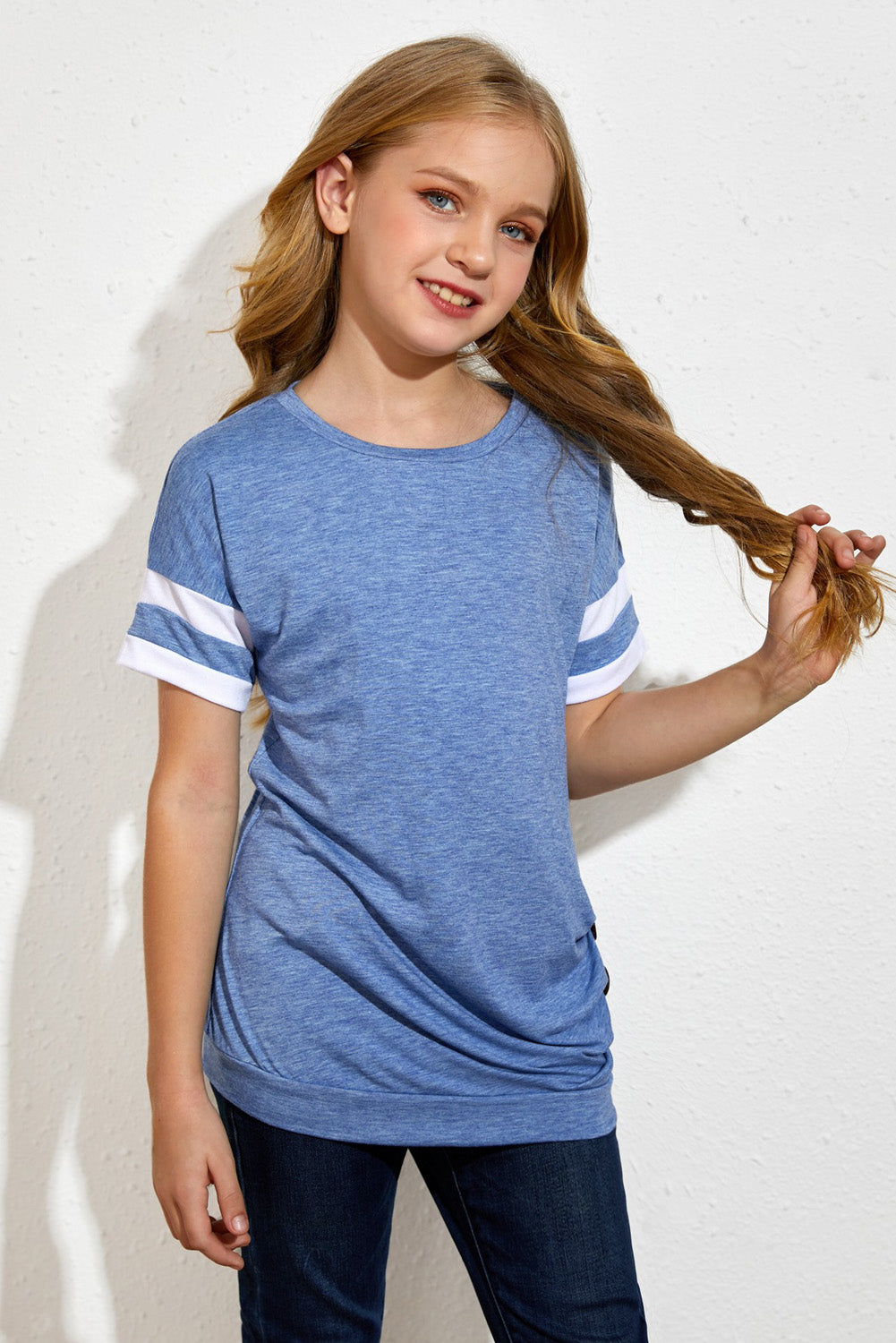 Girls Striped Round Neck T-Shirt