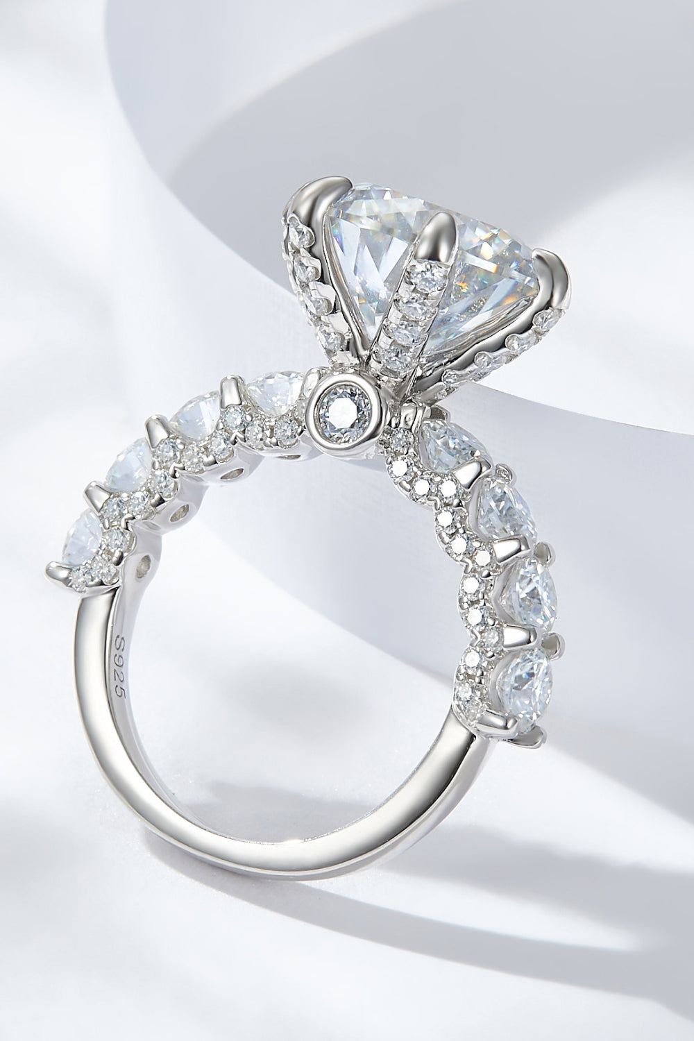 3-Carat Moissanite Platinum-Plated Side Stone Ring