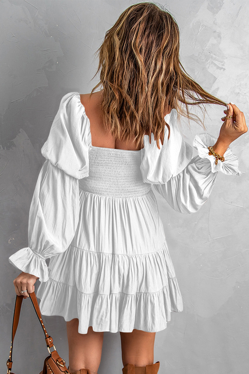 Smocked Off-Shoulder Tiered Mini Dress - multiple color options