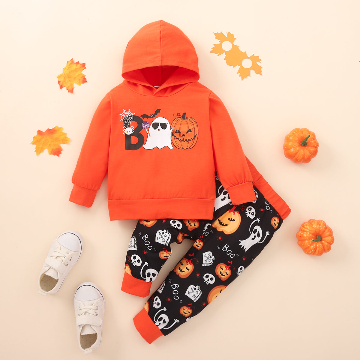 BOO Graphic Long Sleeve Hoodie and Printed Pants Set