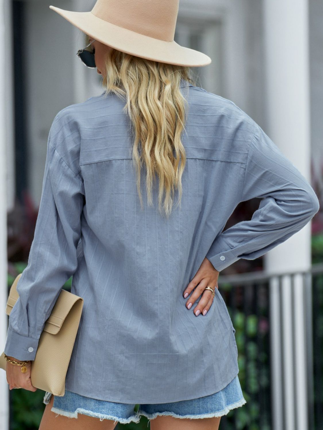 Textured Side Slit Long Sleeve Shirt-- multiple color options