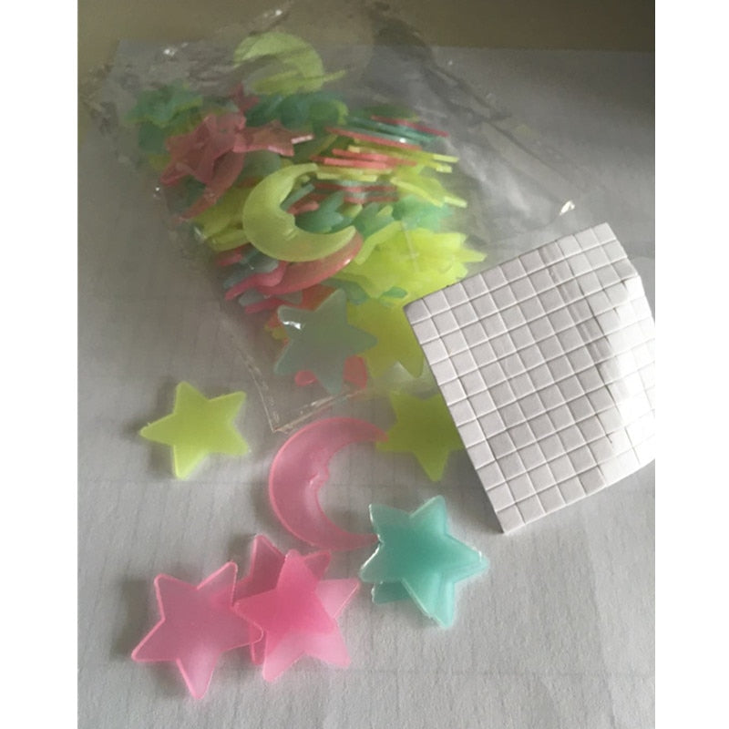 Retro Glow in the dark moon and star set for kids bedroom