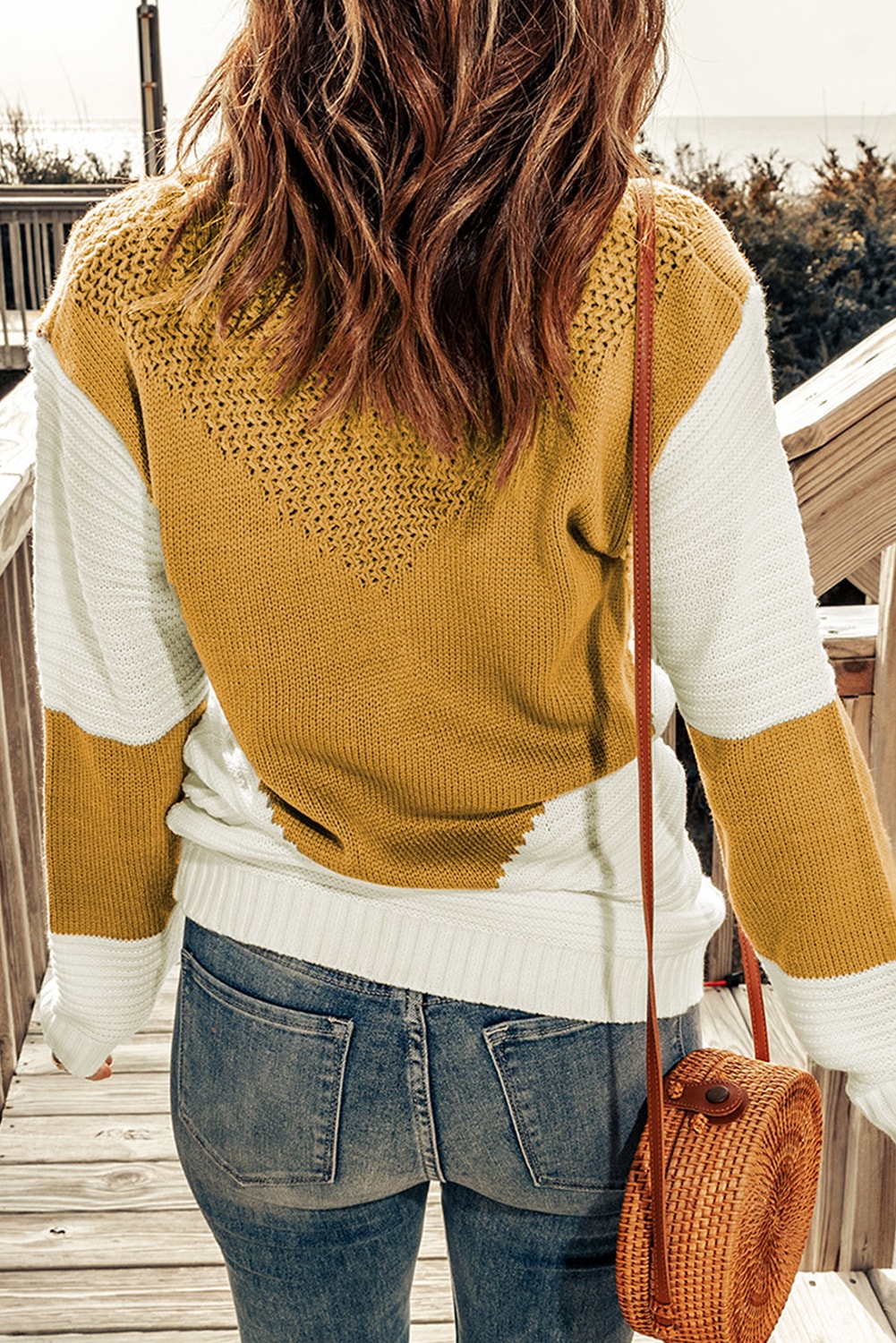 Two-Tone Openwork Rib-Knit Sweater - MULTIPLE COLOR OPTIONS