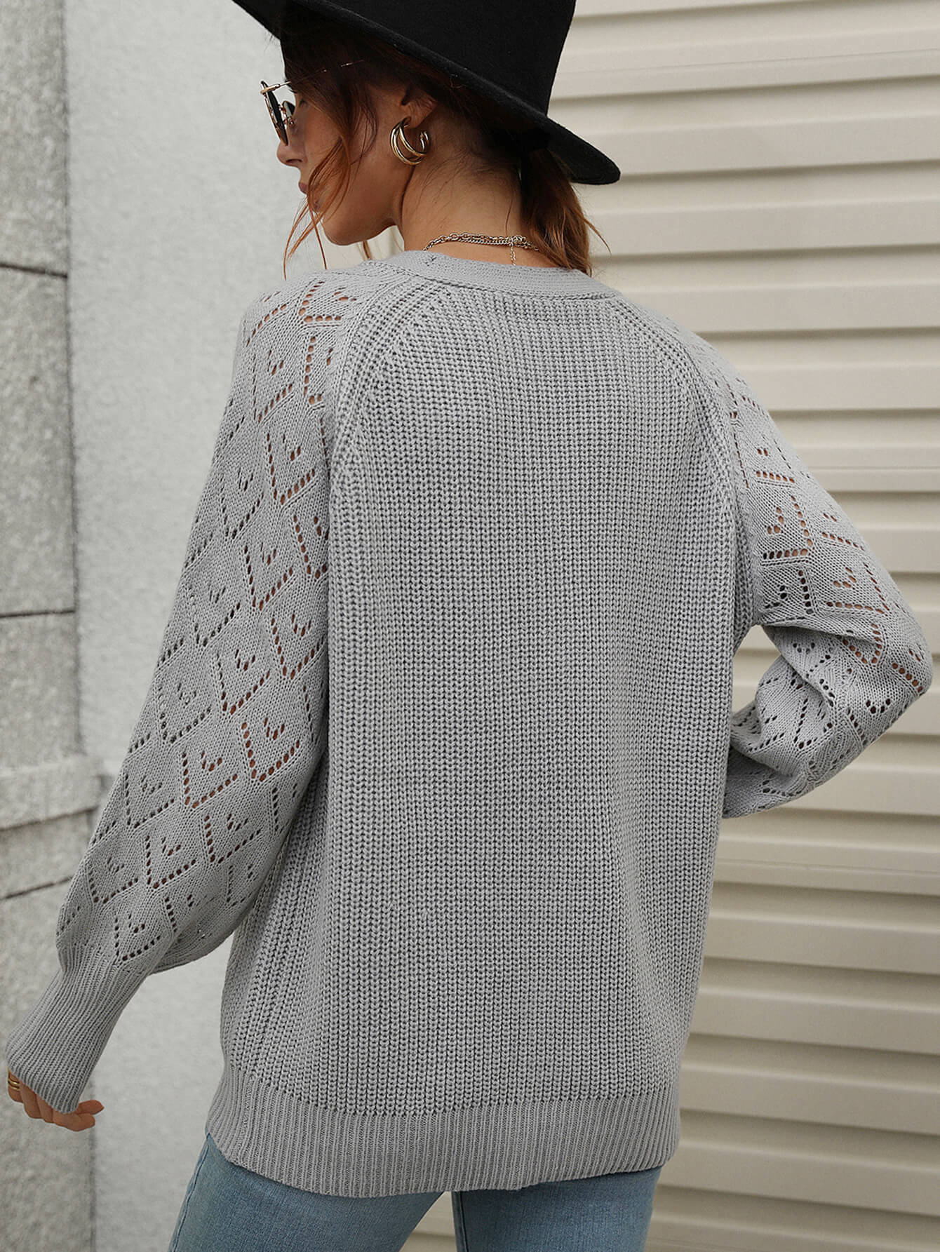 Rib-Knit Plunge Raglan Sleeve Cardigan