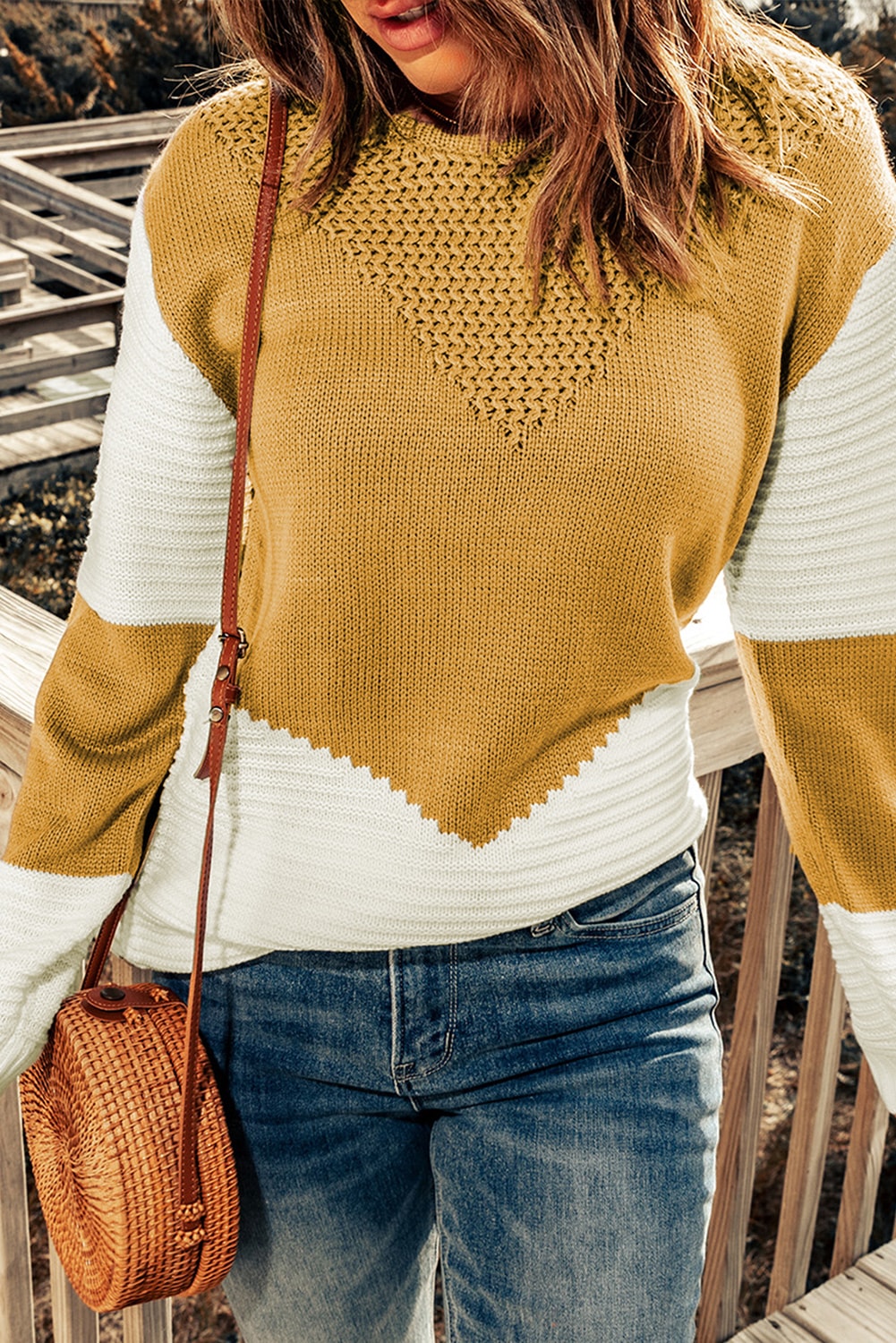 Two-Tone Openwork Rib-Knit Sweater - MULTIPLE COLOR OPTIONS