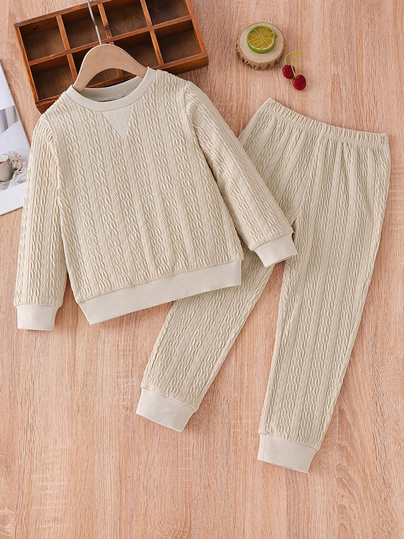 Kids Cable-Knit Texture Top and Joggers Set