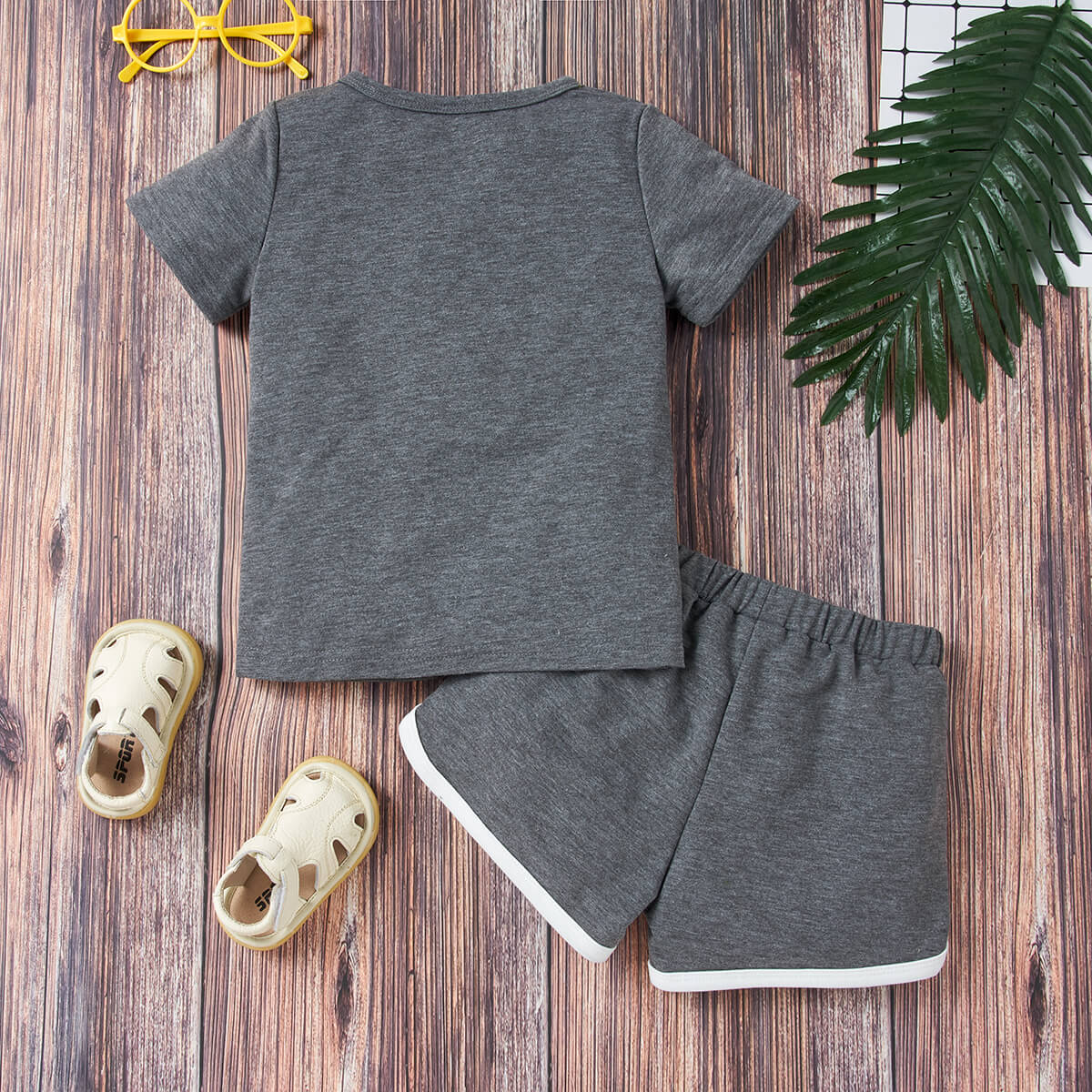 Kids Quarter Button T-Shirt and Drawstring Waist Shorts Set