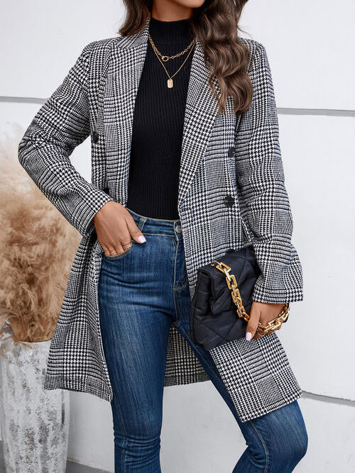 Houndstooth Laper Collar Buttoned Coat