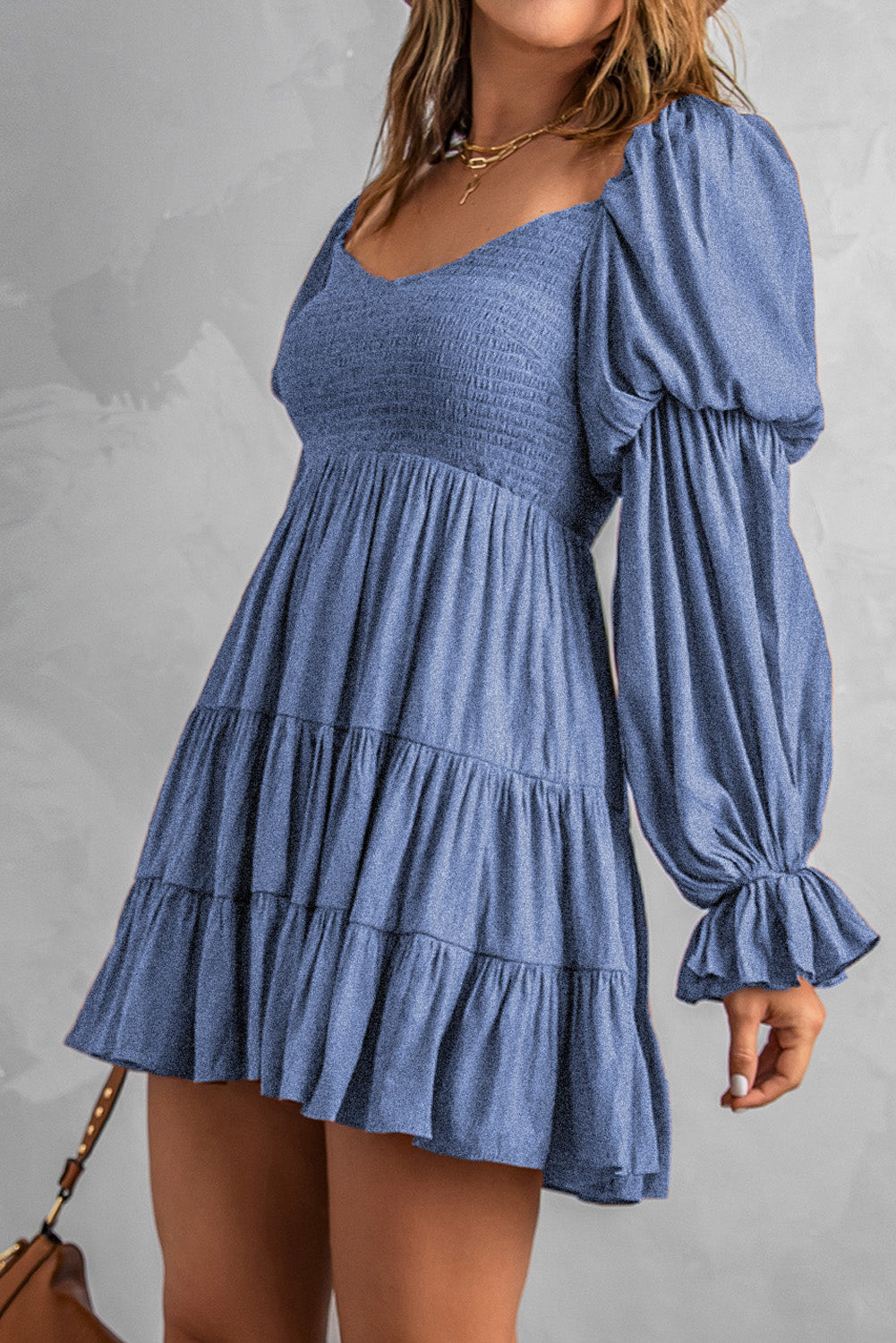 Smocked Off-Shoulder Tiered Mini Dress - multiple color options