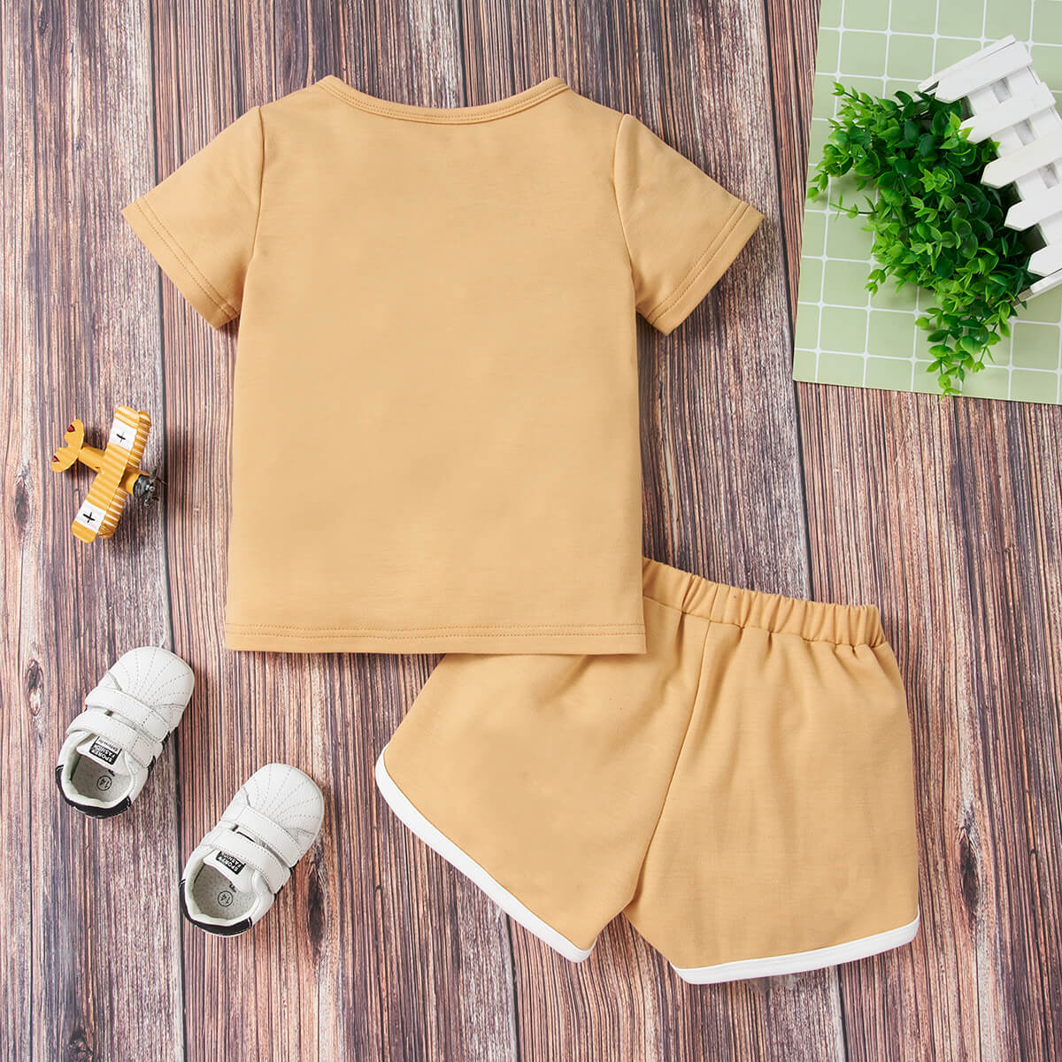 Kids Quarter Button T-Shirt and Drawstring Waist Shorts Set