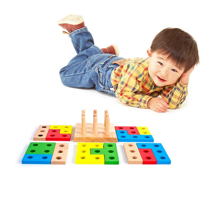 Wooden Montessori Building Blocks Column Shapes Stacking Toys Baby Preschool Educational Geometric Sorting Board Blocks