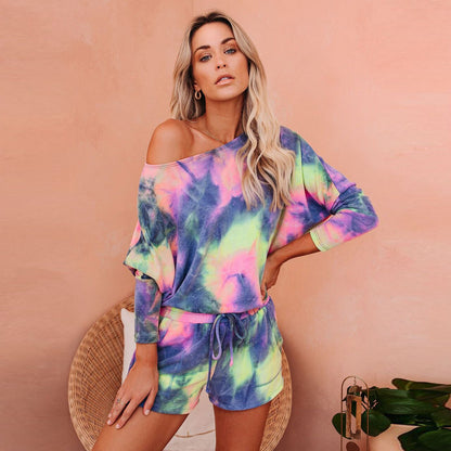 TIE DYE 2 PIECE LONG SEEVE TOP AND SHORTS SET