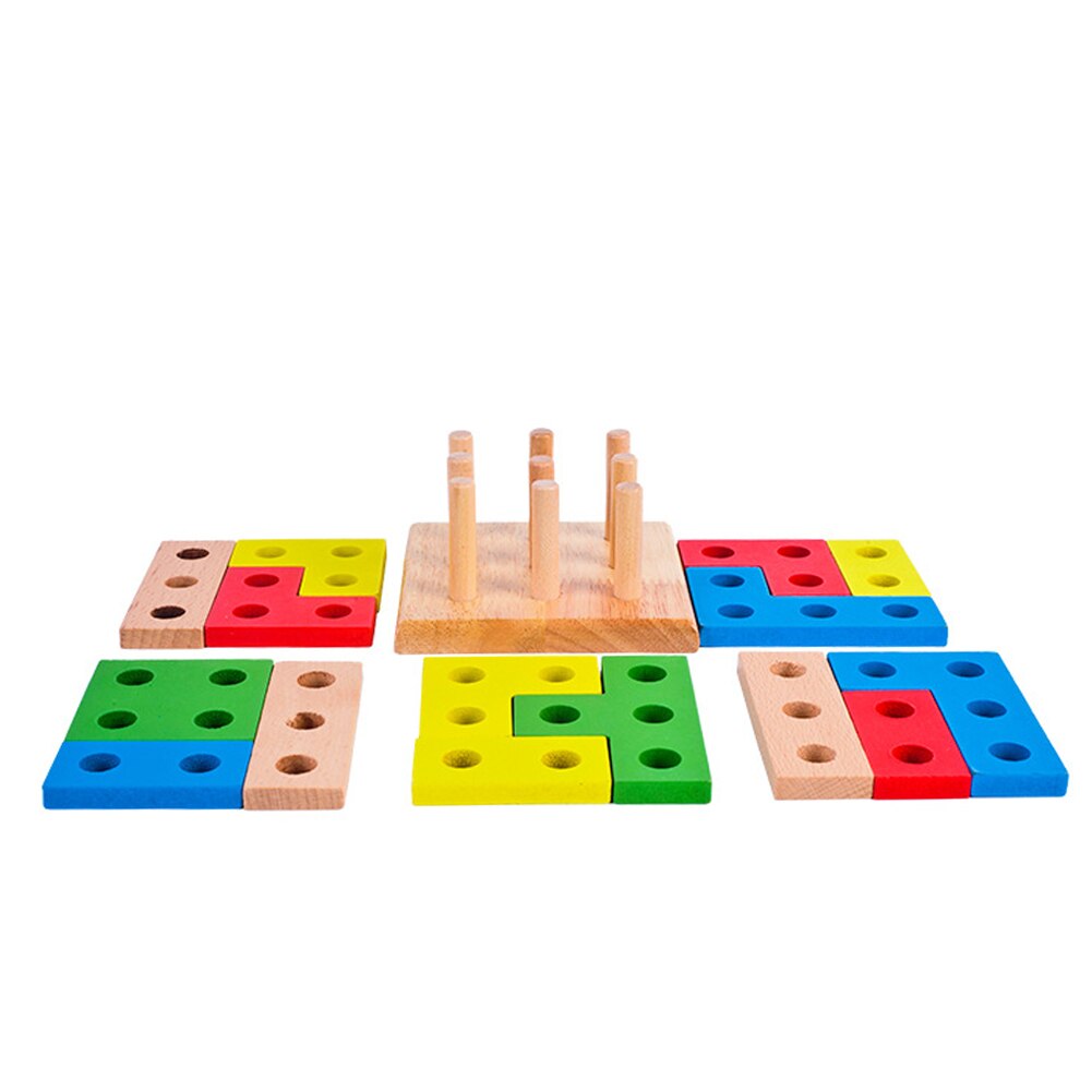 Wooden Montessori Building Blocks Column Shapes Stacking Toys Baby Preschool Educational Geometric Sorting Board Blocks