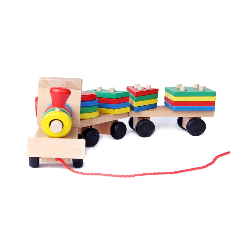 Montessori Toys Educational Wooden Toys for Children Early Learning Geometric Shapes Train Sets Three Tractor Carriage OT GRASP