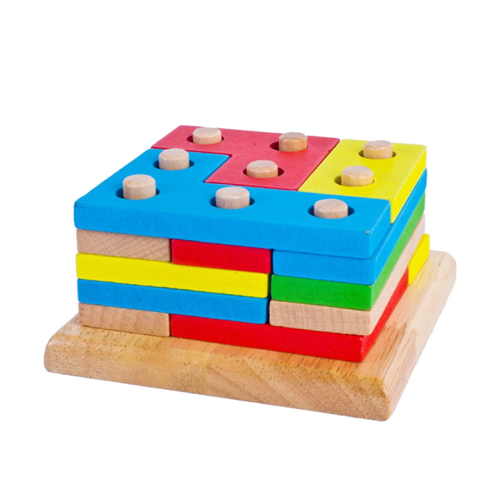 Wooden Montessori Building Blocks Column Shapes Stacking Toys Baby Preschool Educational Geometric Sorting Board Blocks