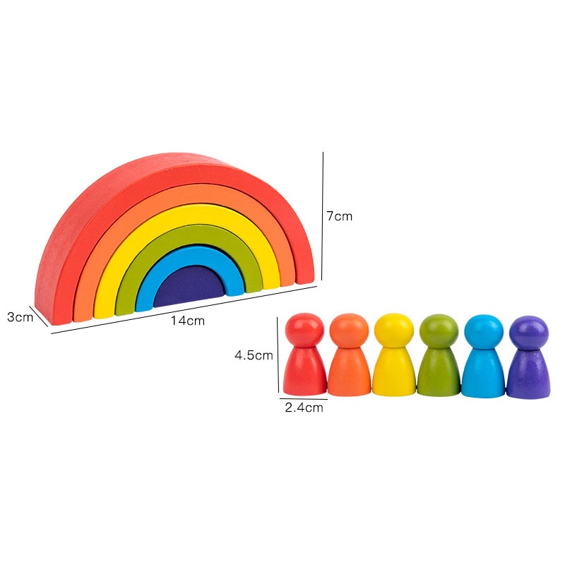 Rainbow Educational Wooden Toys Montessori Creative Building Blocks Wood Toys