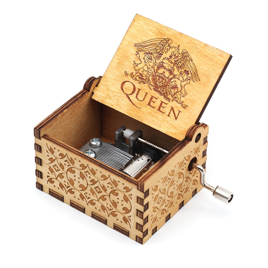 Wooden Hand-cranked Music Box playing Queen&