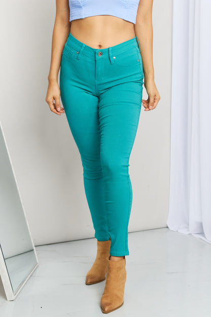 YMI Jeanswear Kate Hyper-Stretch Full Size Mid-Rise Skinny Jeans in Sea Green