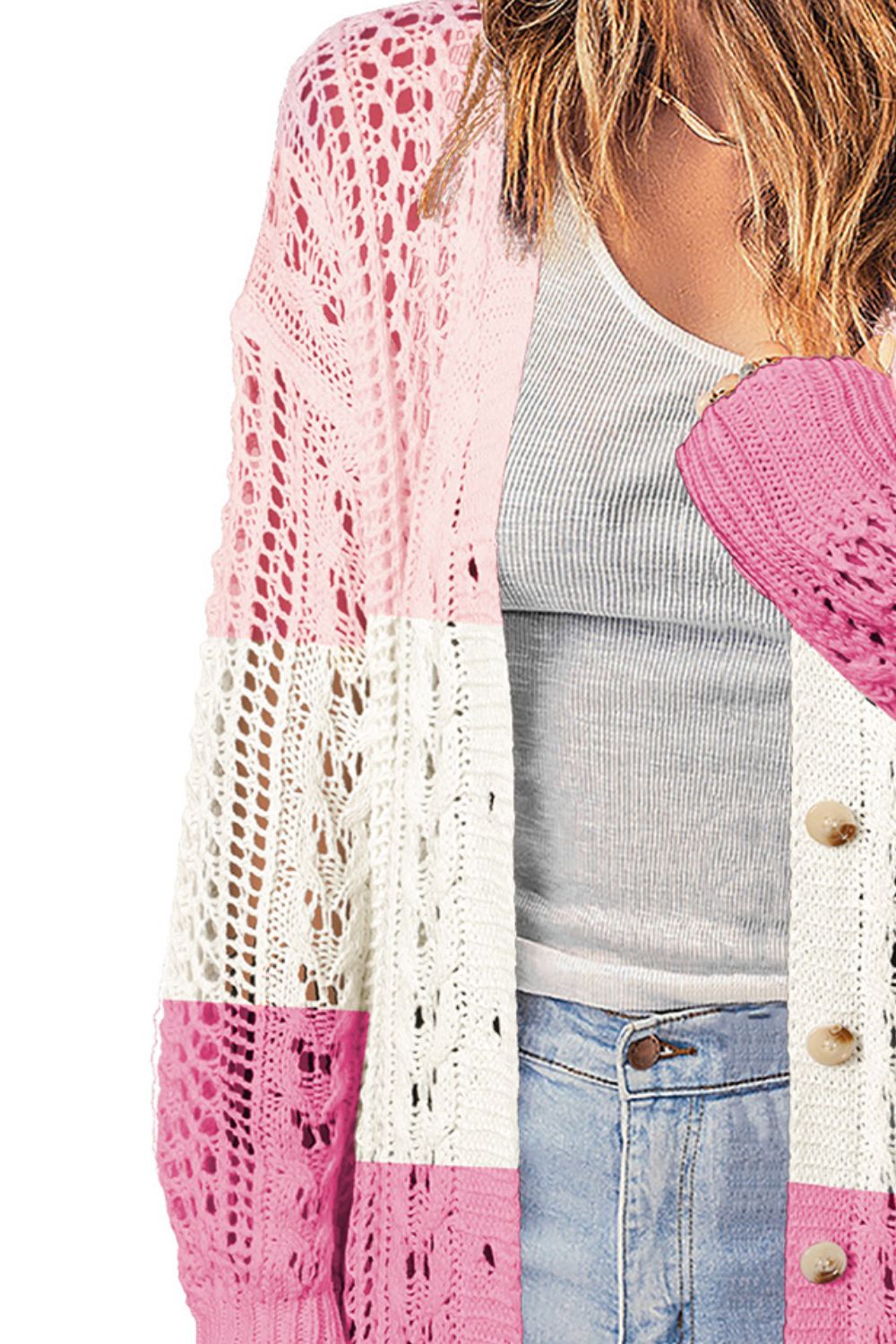 Openwork Ribbed Cuff Longline Cardigan