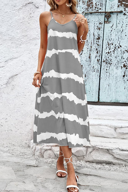 Contrast V-Neck Spaghetti Strap Midi Dress