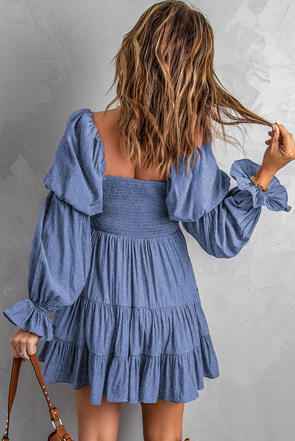 Smocked Off-Shoulder Tiered Mini Dress - multiple color options