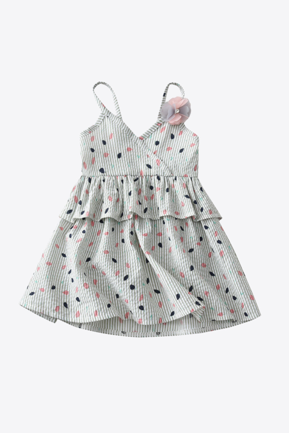 Printed Spaghetti Strap Flower Decor Dress