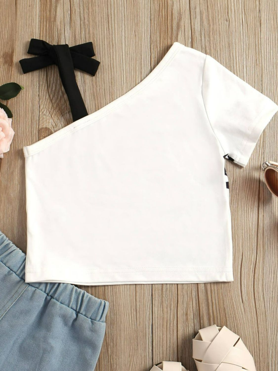 Girls Butterfly Graphic Asymmetrical Neck T-Shirt