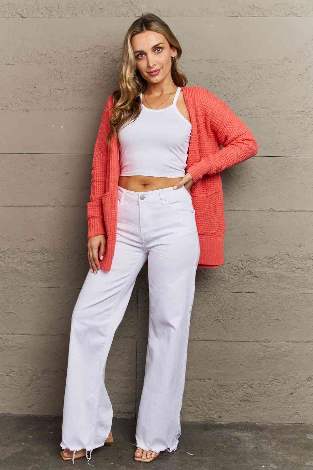 Zenana Bright &amp; Cozy Full Size Waffle Knit Cardigan