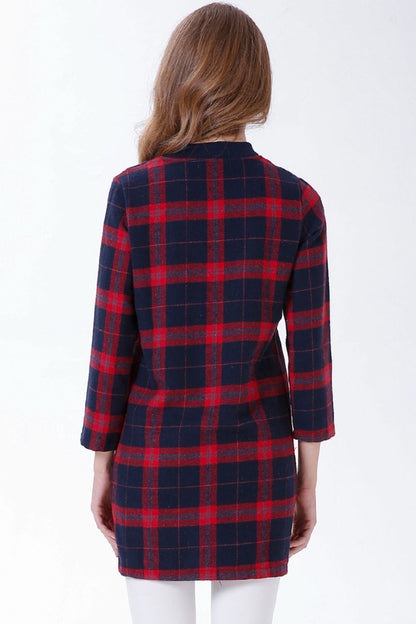 Full Size Plaid Button Down Longline Jacket with Pockets