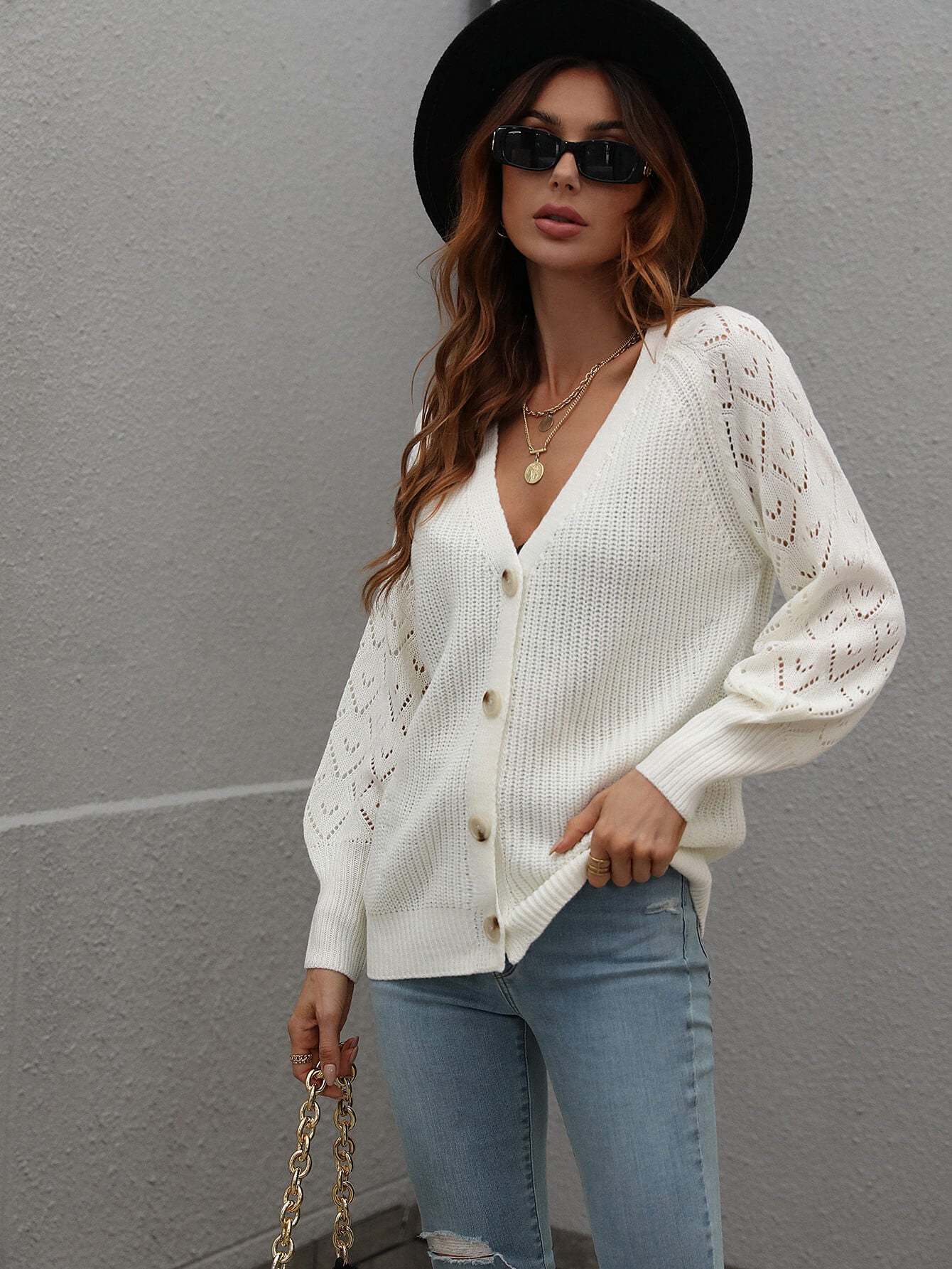 Rib-Knit Plunge Raglan Sleeve Cardigan