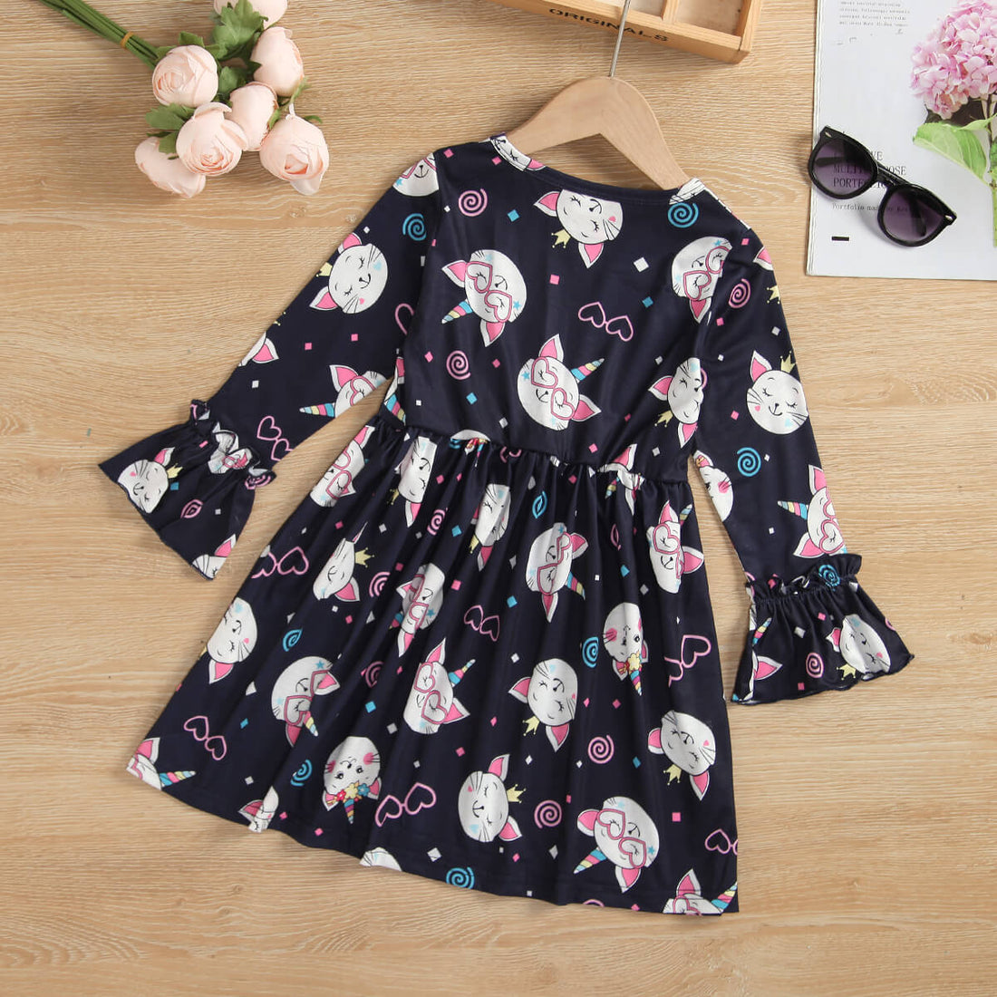 Girls Animal Print Flounce Sleeve Dress