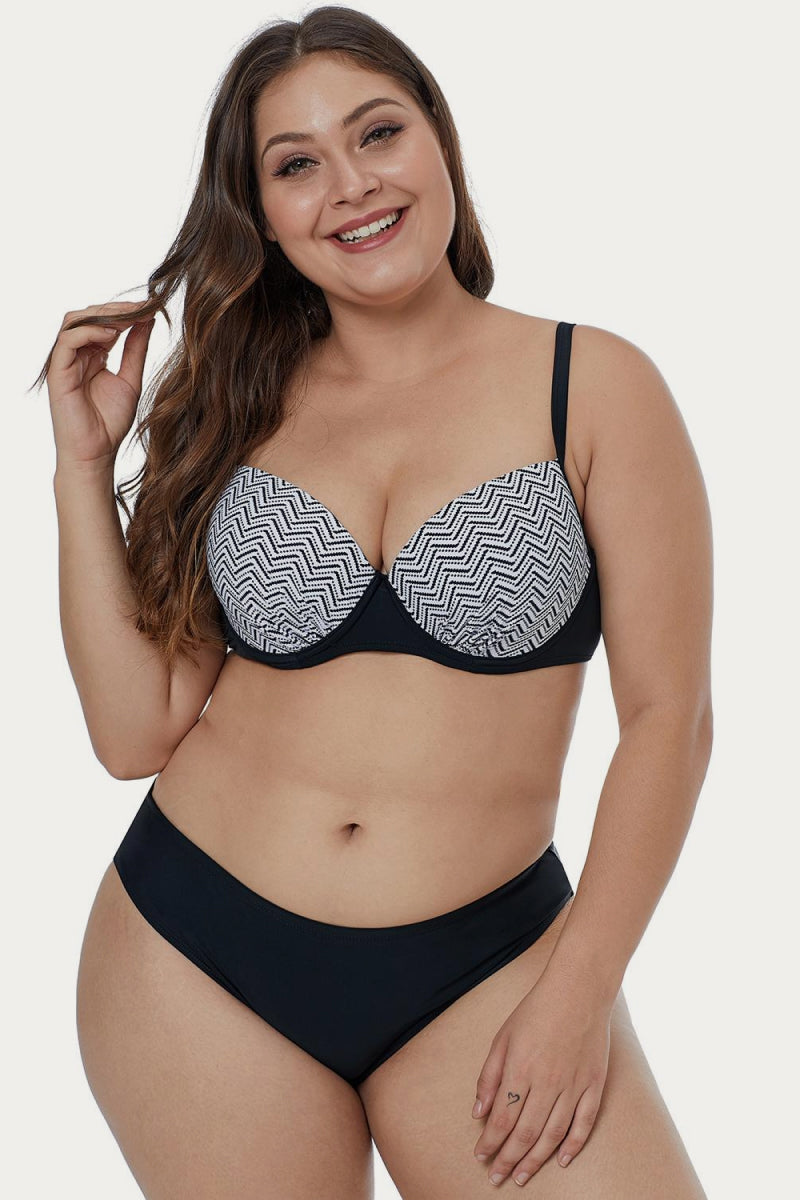 Waves Print Plus Size Bikini Set