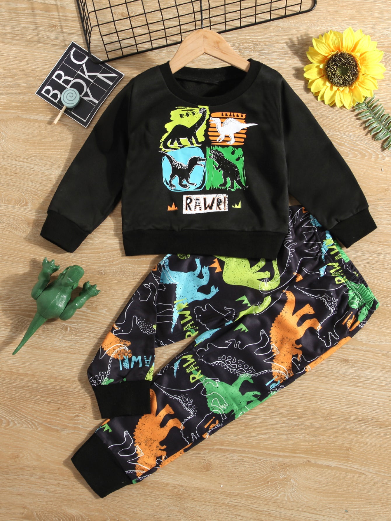 Dinosaur Graphic Sweatshirt and Pants Set