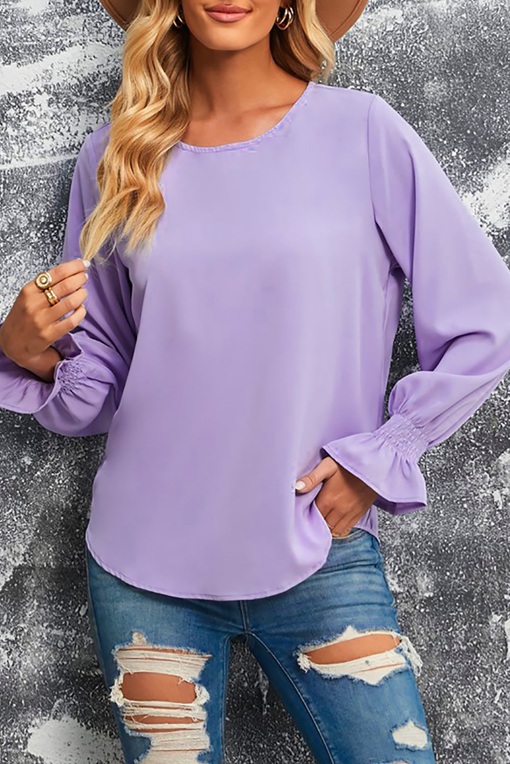 Round Neck Flounce Sleeve Top