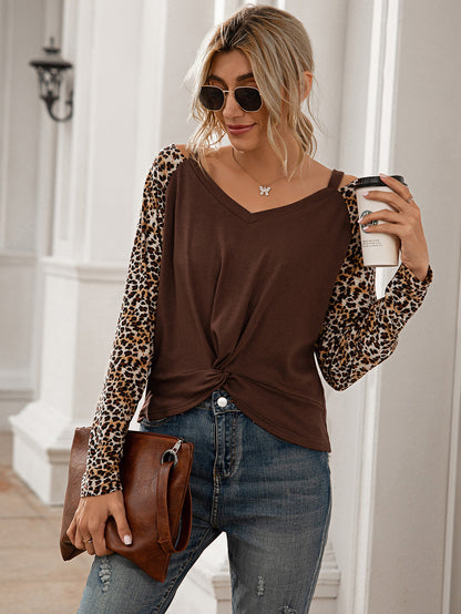 Leopard Twist Front Cold-Shoulder Tee