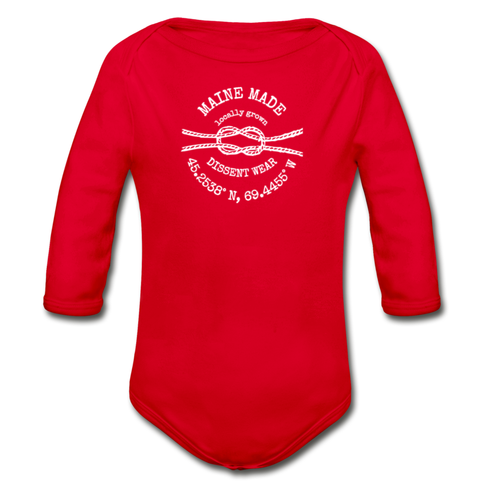 MAINE MADE Organic Long Sleeve Baby Bodysuit - red