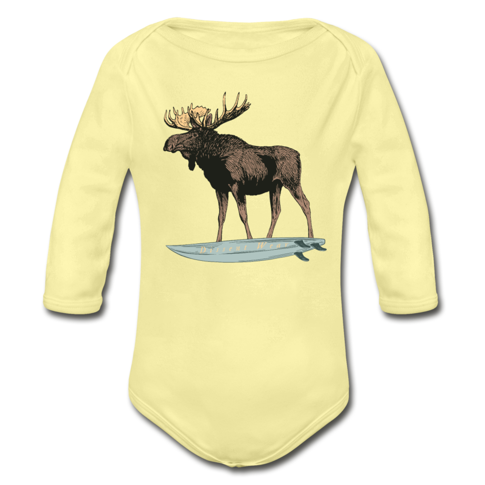 Surfing Moose Organic Long Sleeve Baby Onesie - washed yellow