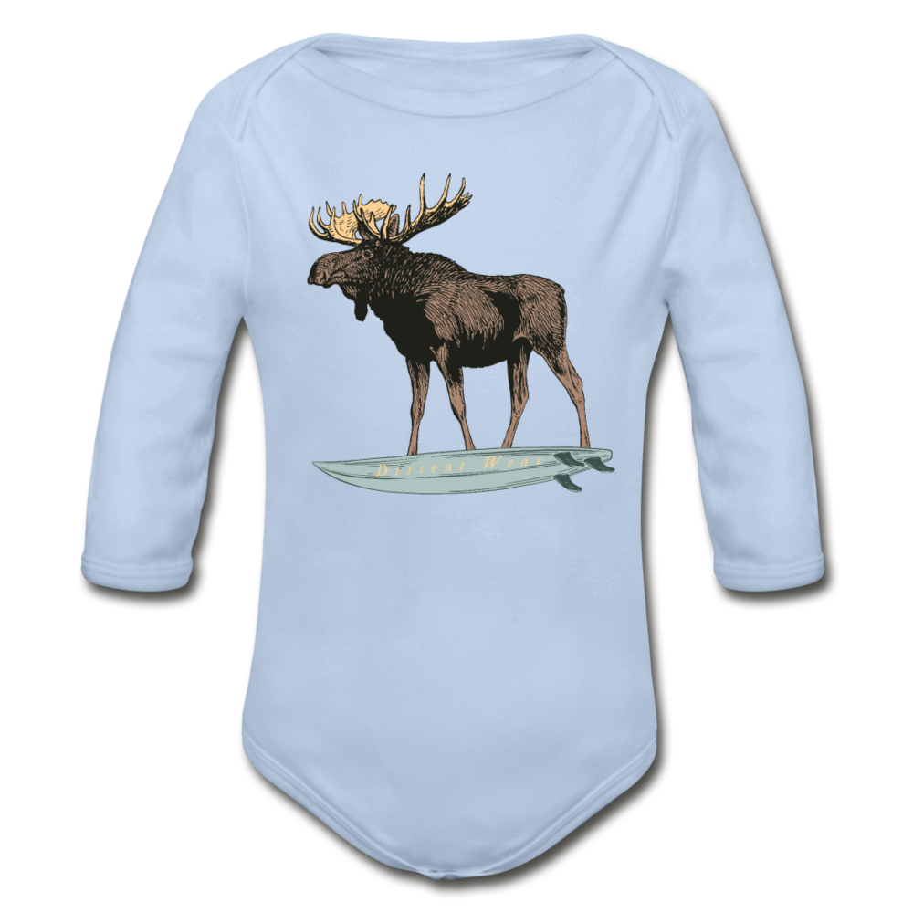 Surfing Moose Organic Long Sleeve Baby Onesie - sky