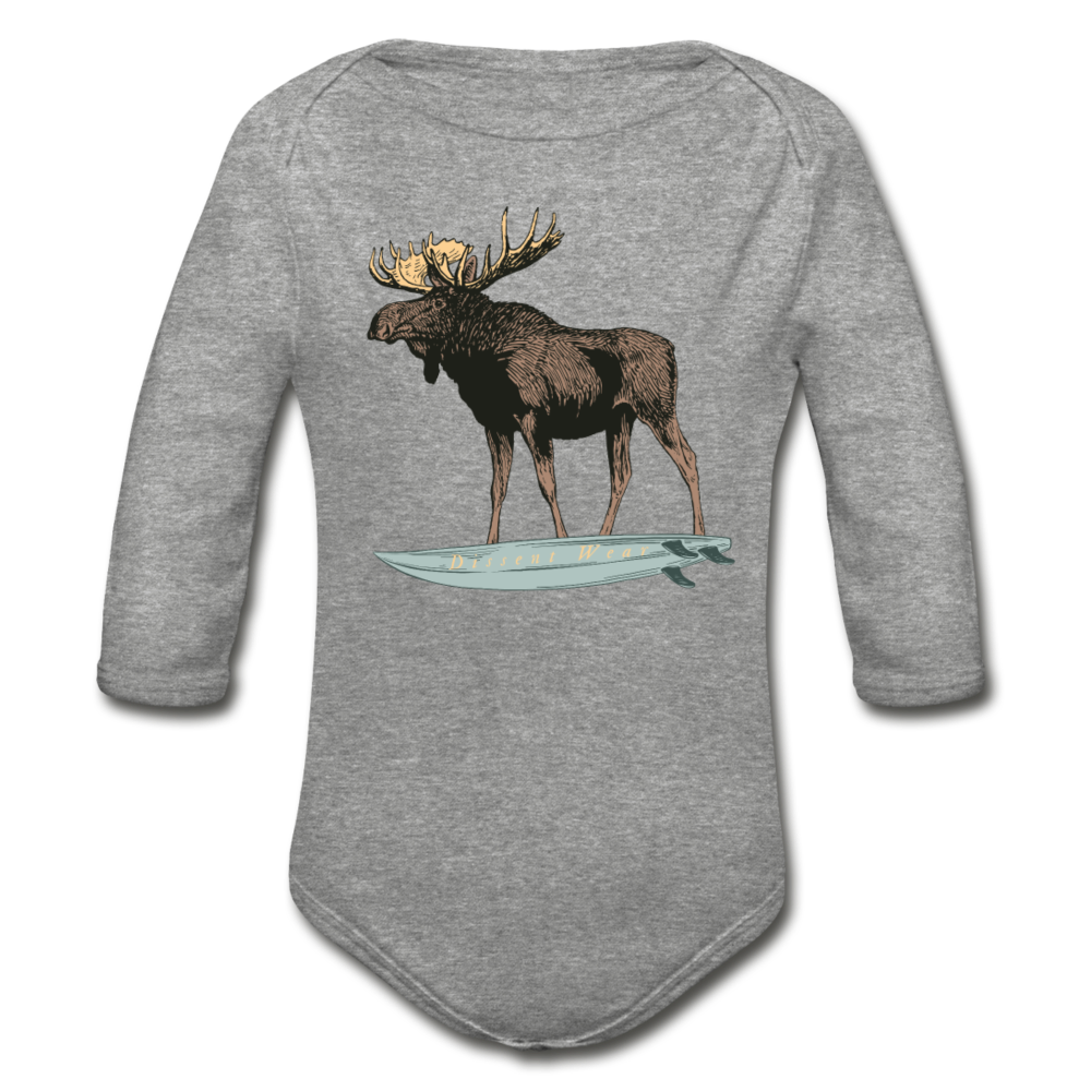 Surfing Moose Organic Long Sleeve Baby Onesie - heather gray