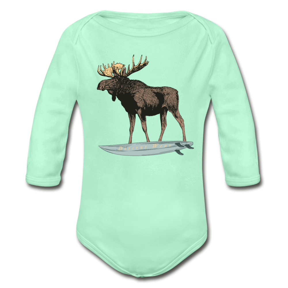 Surfing Moose Organic Long Sleeve Baby Onesie - light mint