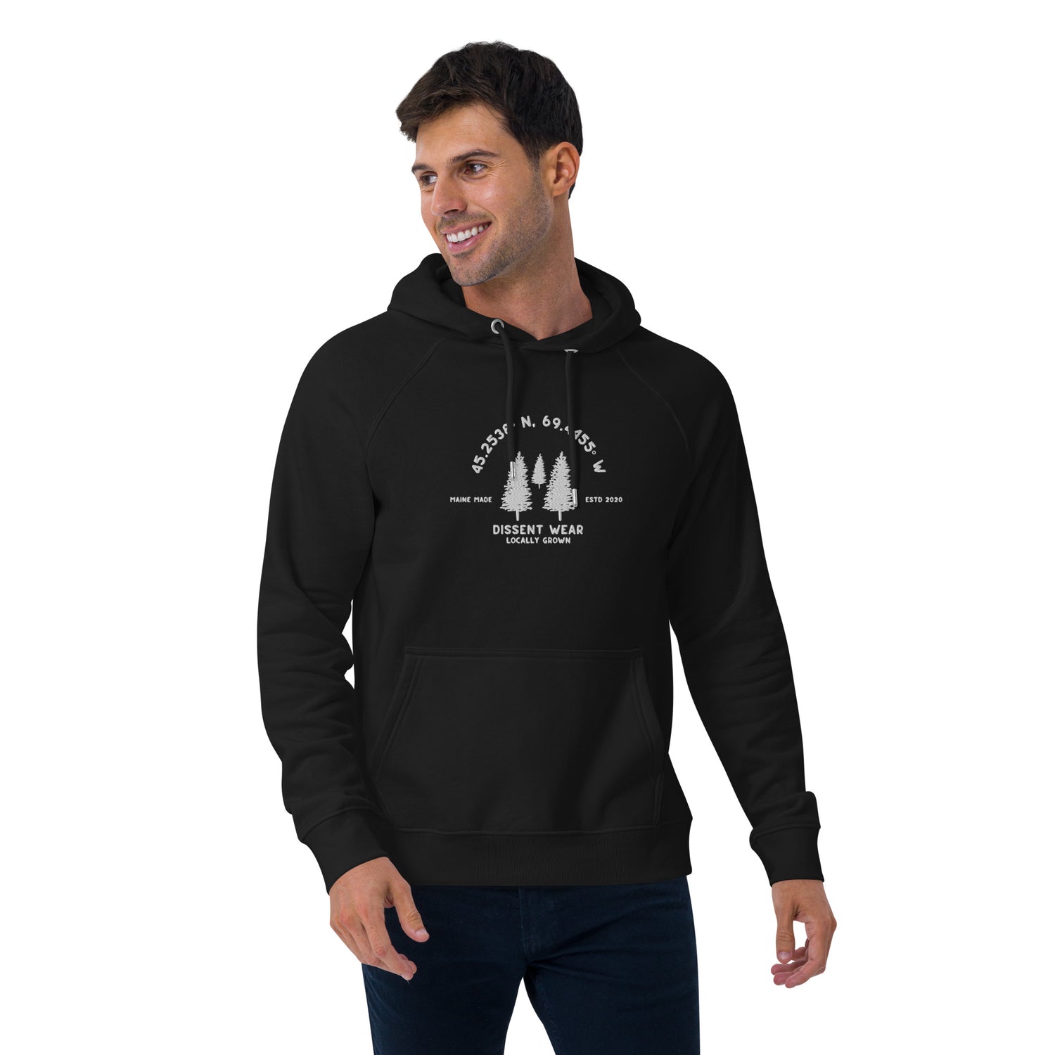 Maine Made Locally Grown 2023 embroidered eco raglan hoodie