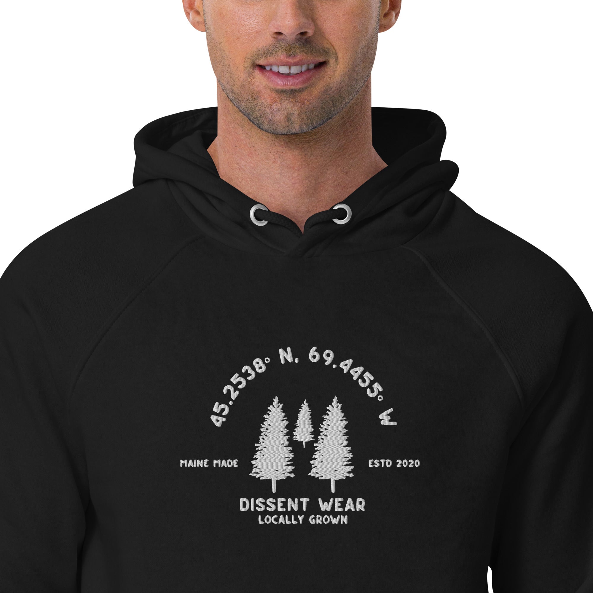 Maine Made Locally Grown 2023 embroidered eco raglan hoodie