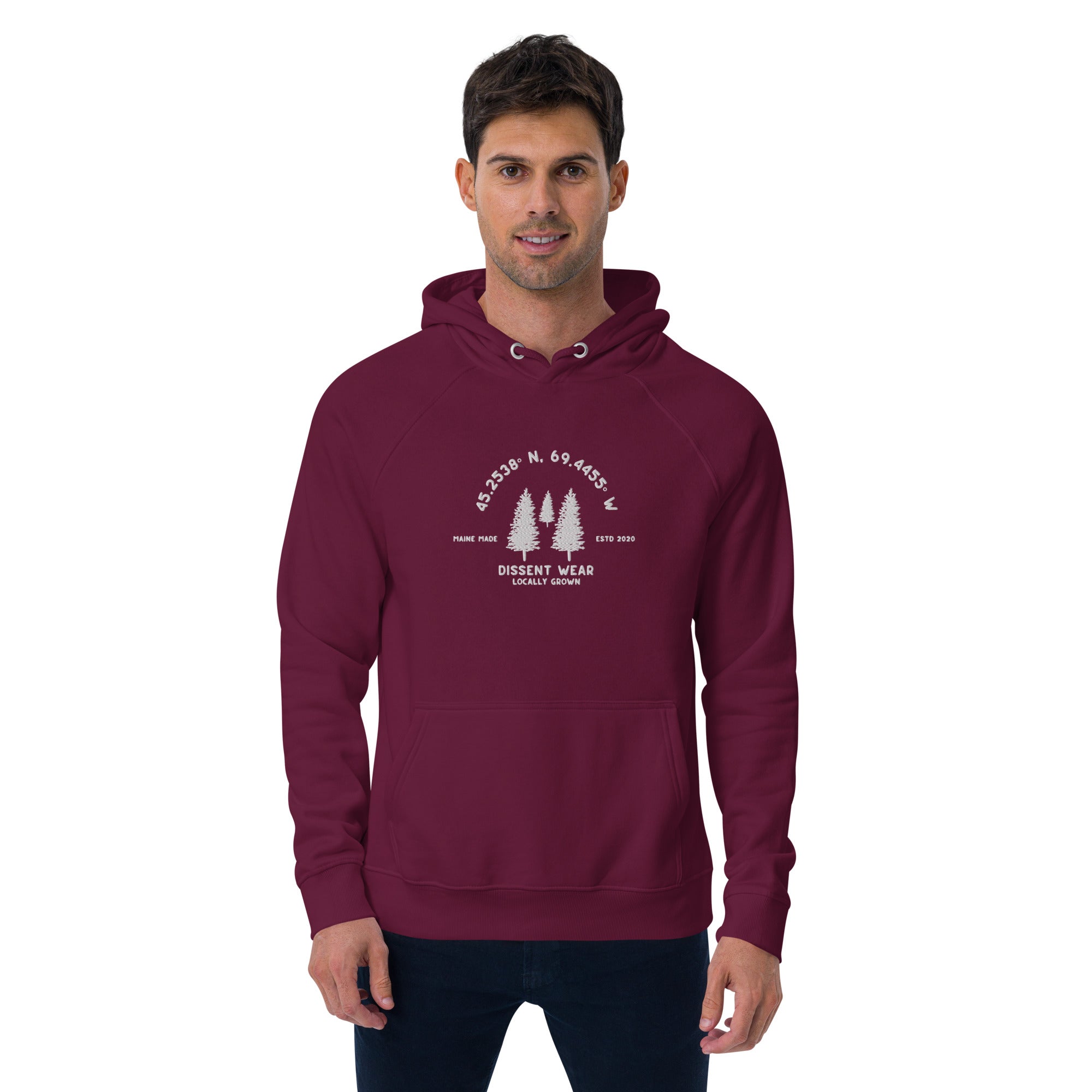 Maine Made Locally Grown 2023 embroidered eco raglan hoodie