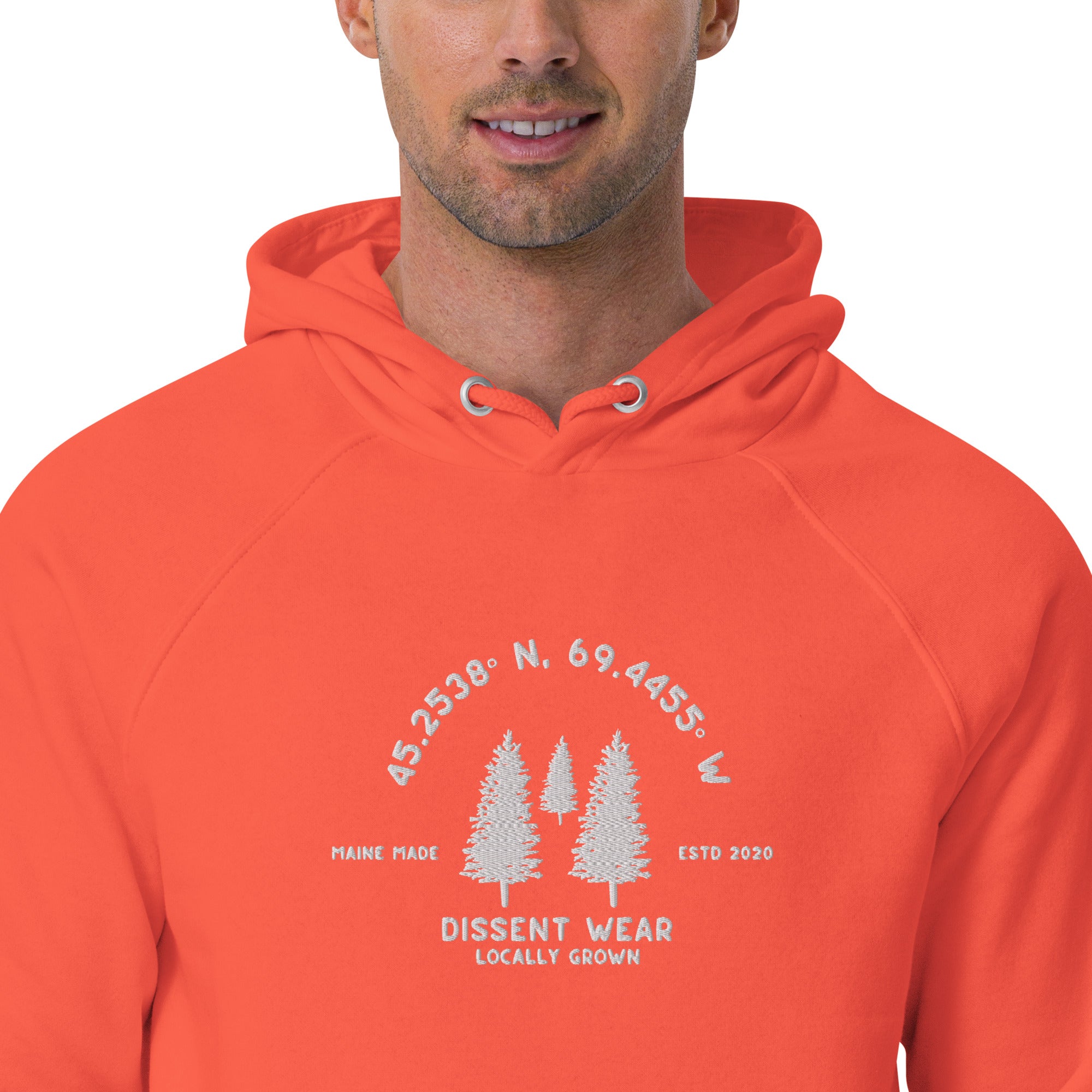 Maine Made Locally Grown 2023 embroidered eco raglan hoodie